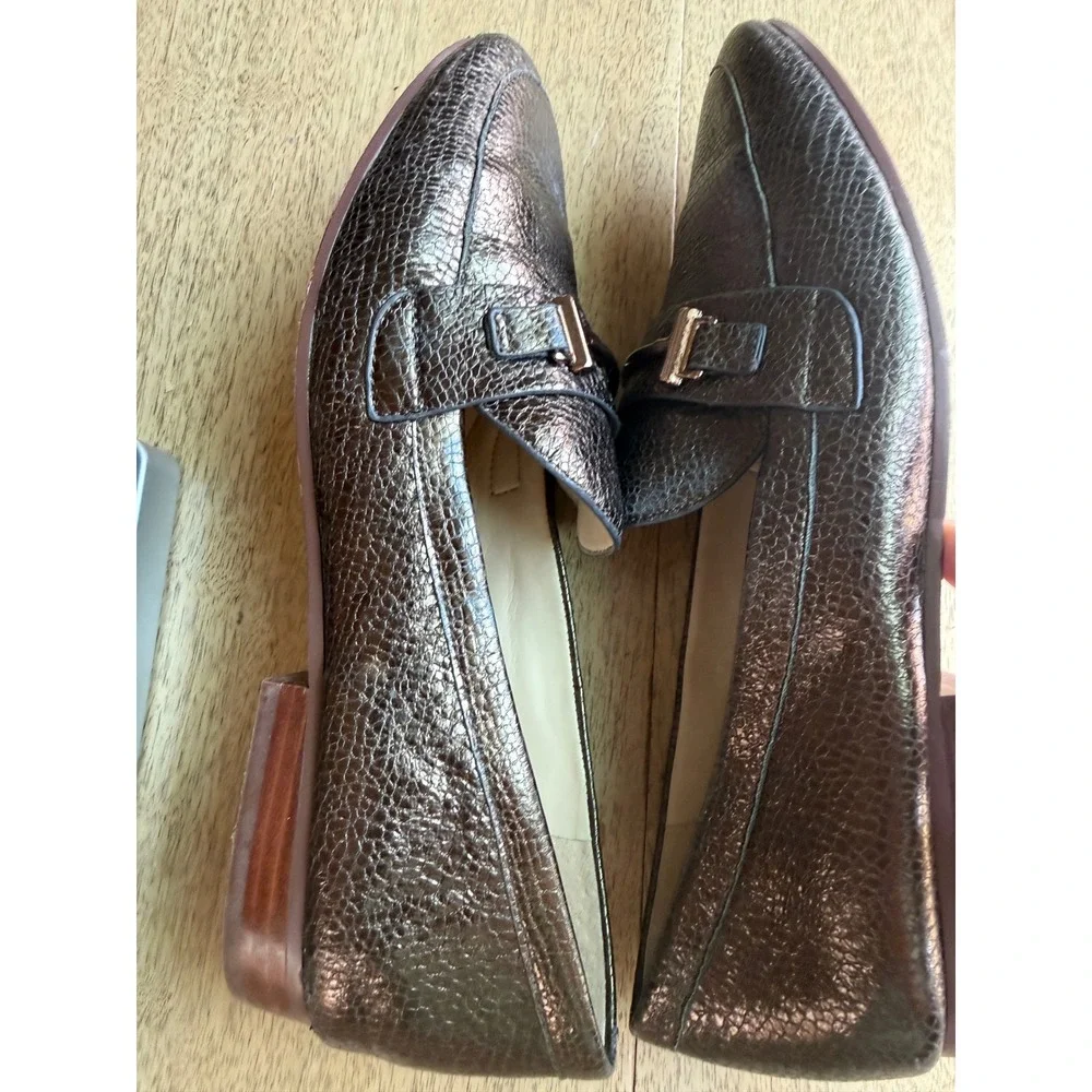 Enzo Angiolini EN-TATYE Metallic Bronze Pebbled Leather Loafers Womens 8.5 M 39